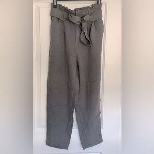 Gray High-Waisted Tie-Belt Pants